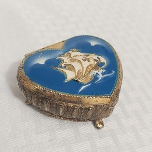 Nautical Heart Shaped Trinket Box Silver Plated